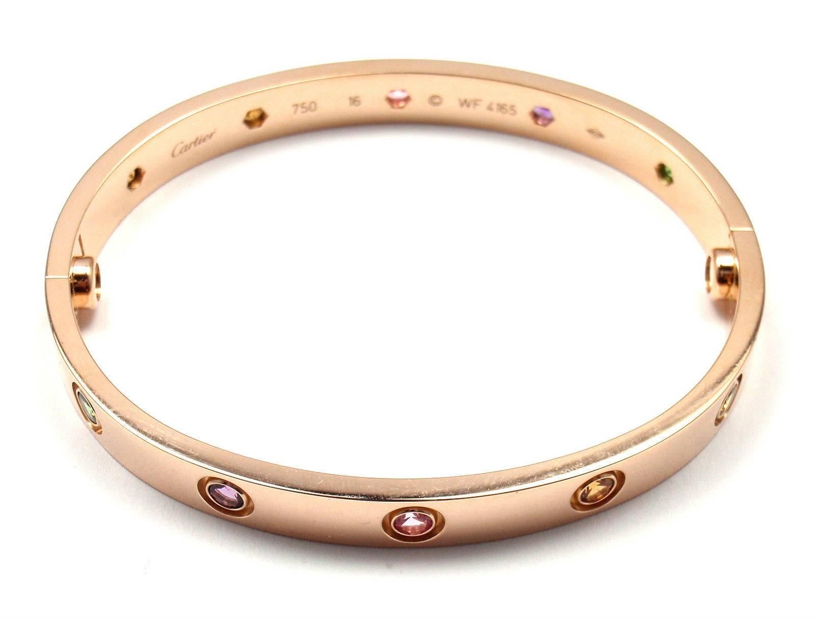 Cartier Multi-Gem Gold Love Bangle Bracelet In New Condition In Holland, PA