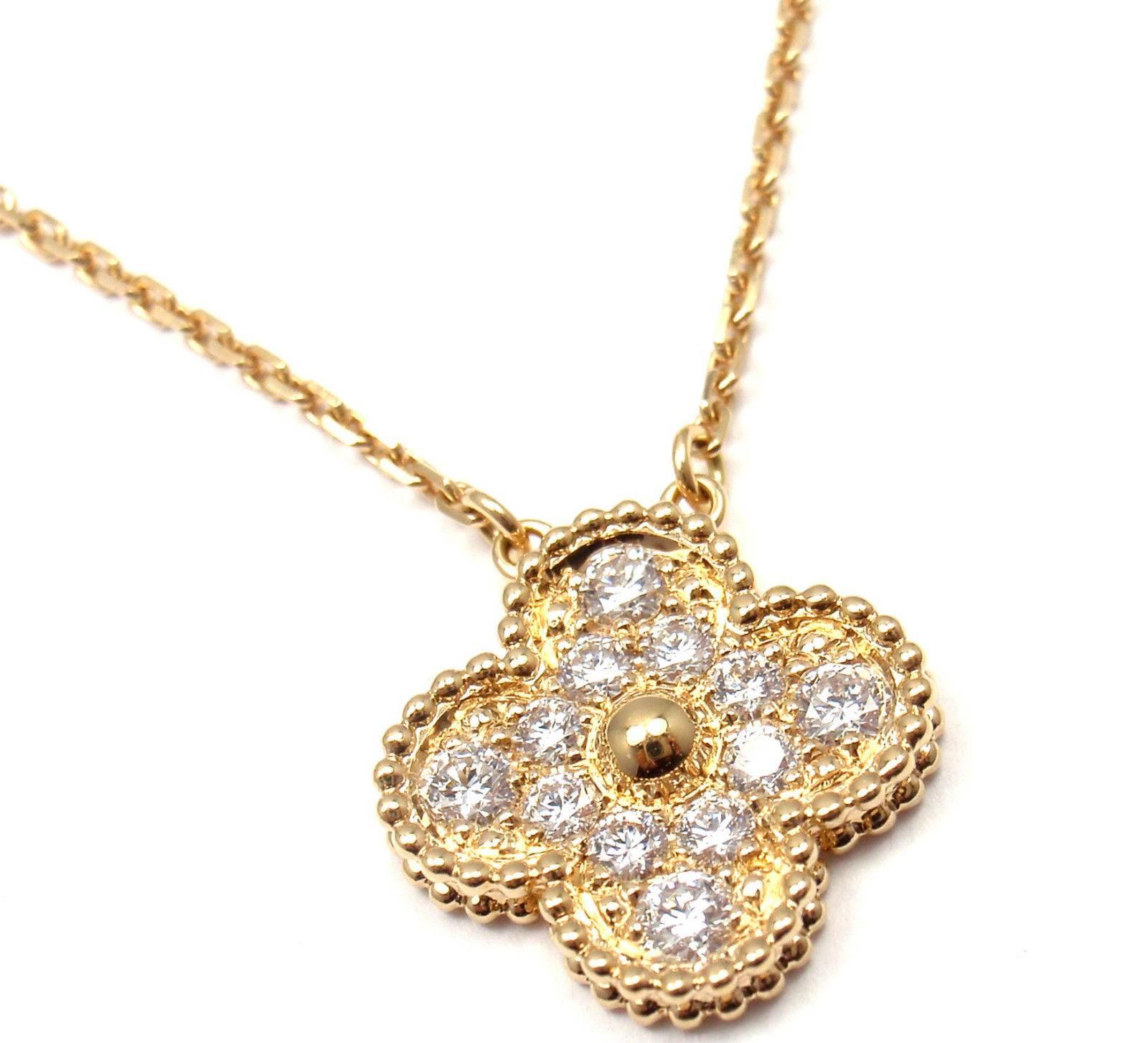  Van Cleef & Arpels Collier pendentif vintage en or avec diamants Alhambra Pour femmes 