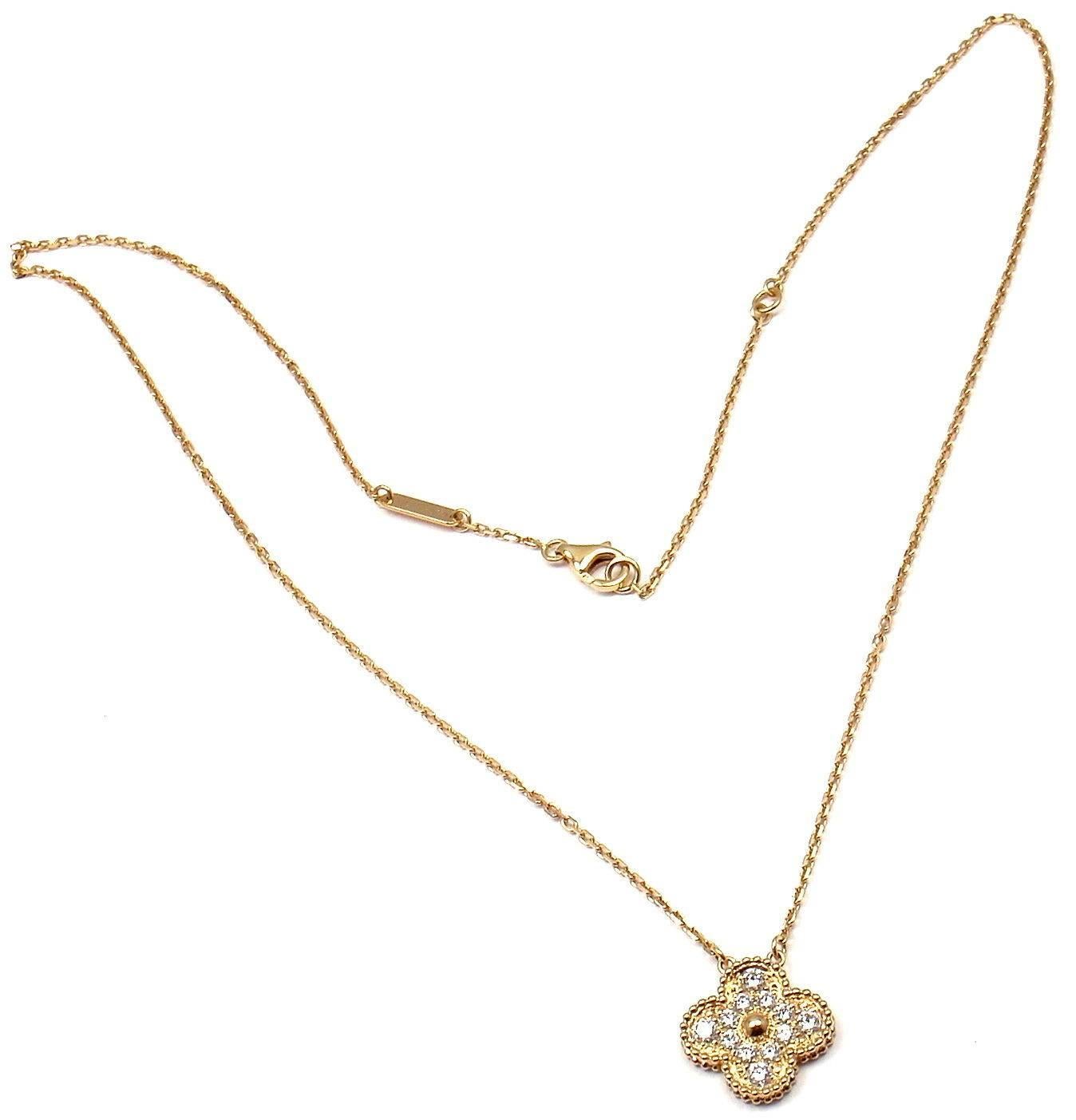 Van Cleef & Arpels Vintage Alhambra Diamond Gold Pendant Necklace In New Condition In Holland, PA