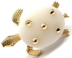 Cartier Paris White Chalcedony Diamond Gold Turtle Brooch