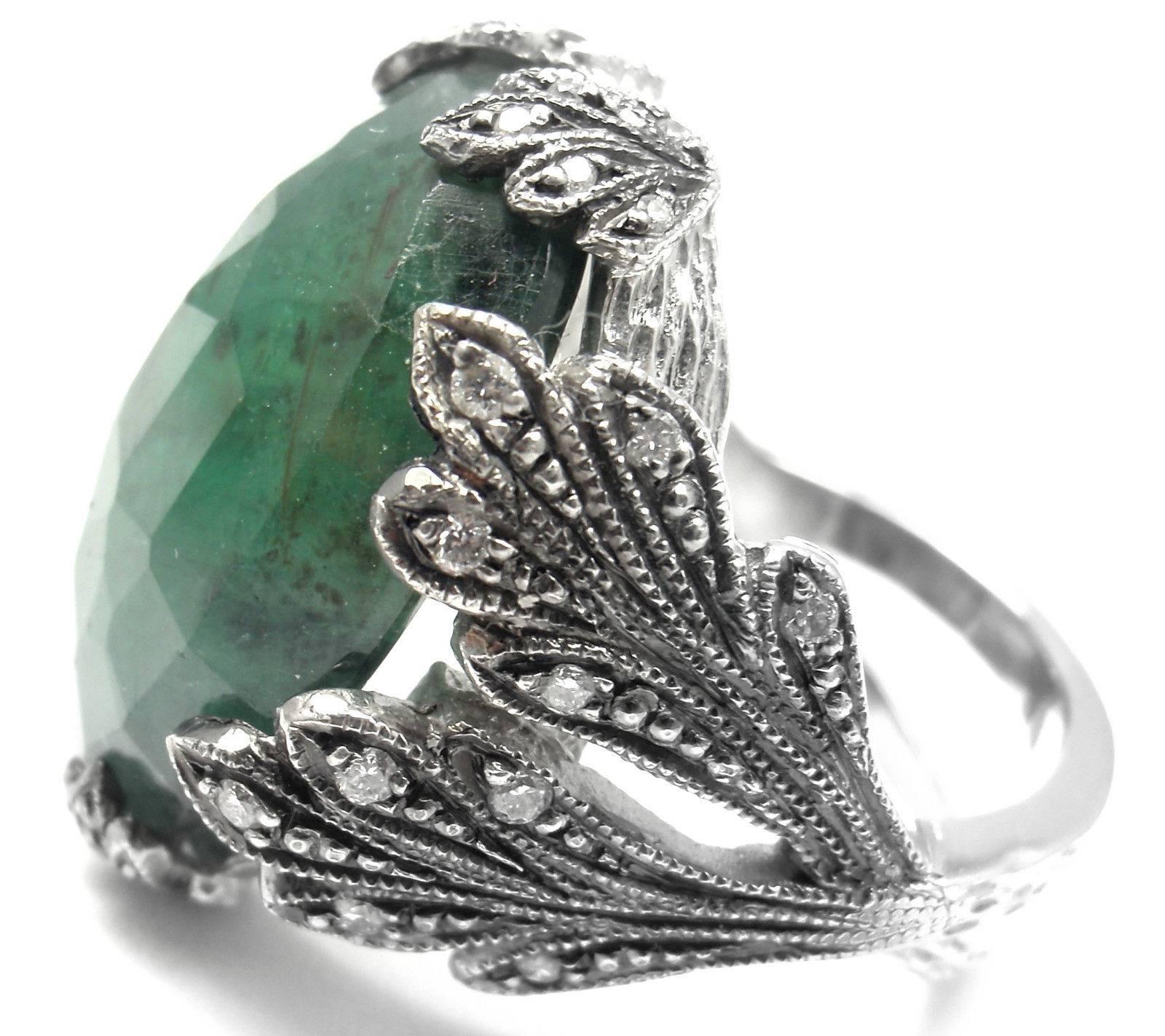 Cathy Waterman Large Emerald Diamond Platinum Cocktail Ring In New Condition In Holland, PA