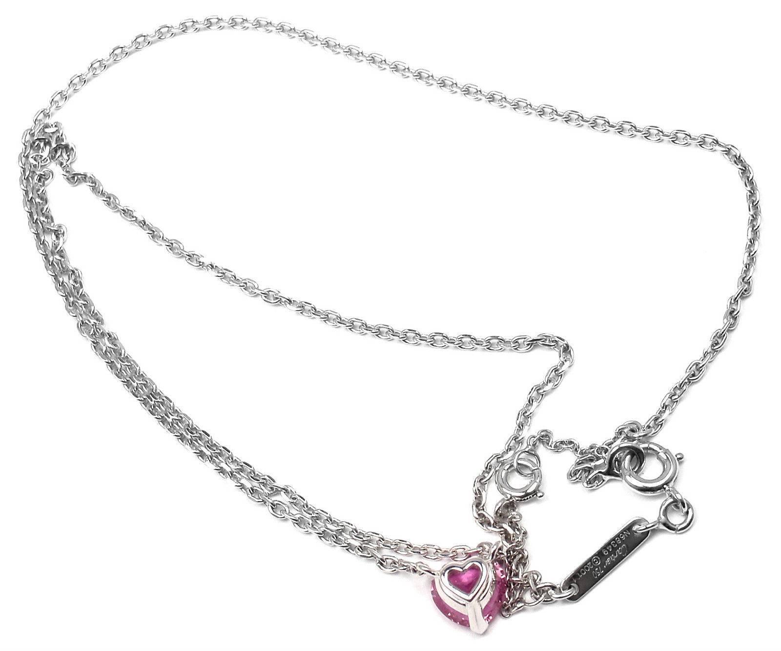 Cartier Heart Shape Pink Sapphire White Gold Pendant Necklace In New Condition In Holland, PA