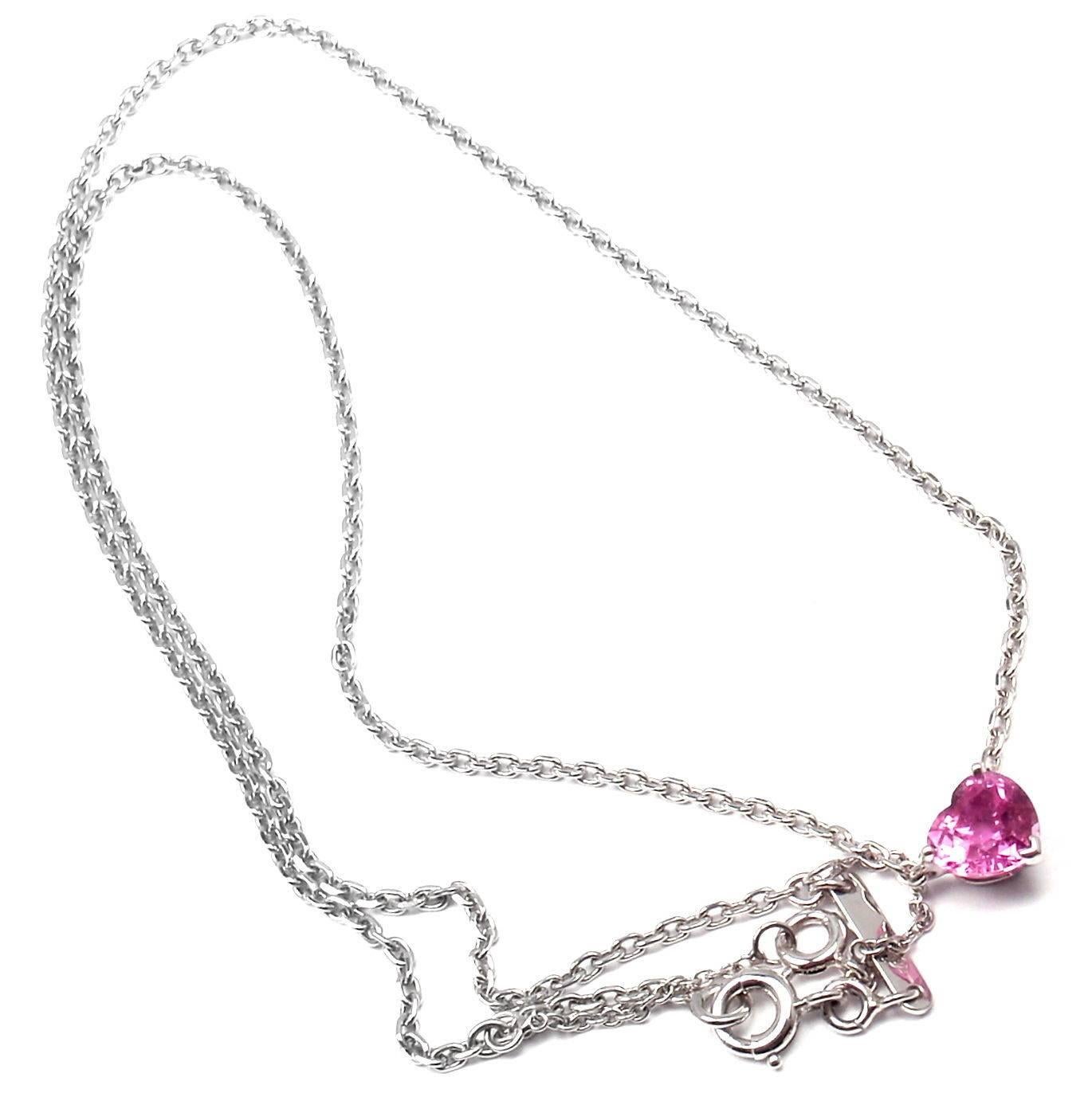 Cartier Heart Shape Pink Sapphire White Gold Pendant Necklace 1