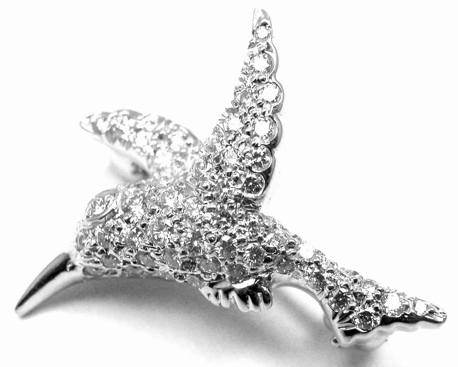 Tiffany & Co. Diamond Platinum Hummingbird Pin Brooch In New Condition In Holland, PA