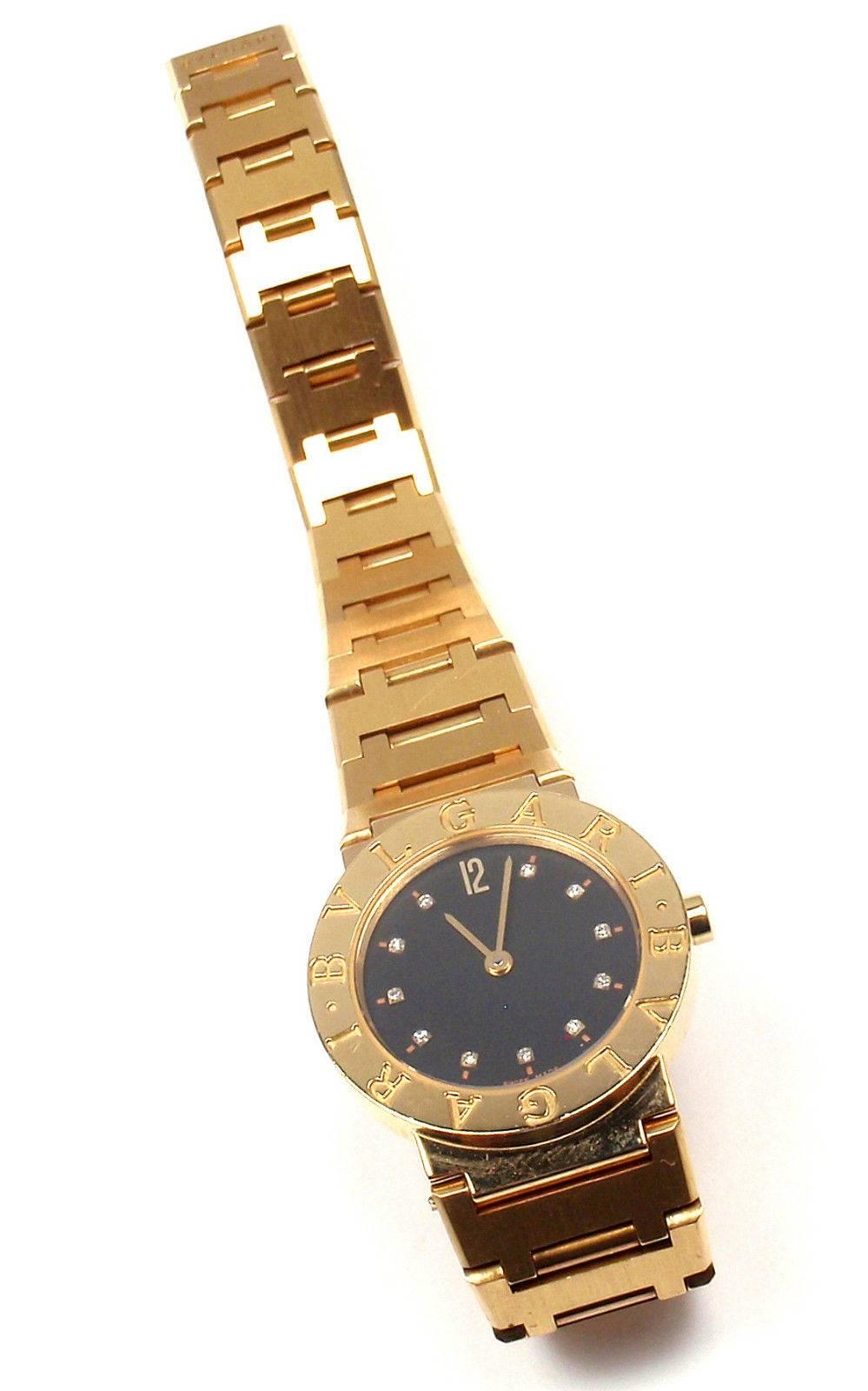 Women's Bulgari Lady's Yellow Gold Diamond Bracelet Quartz Wristwatch Ref BB26GGD