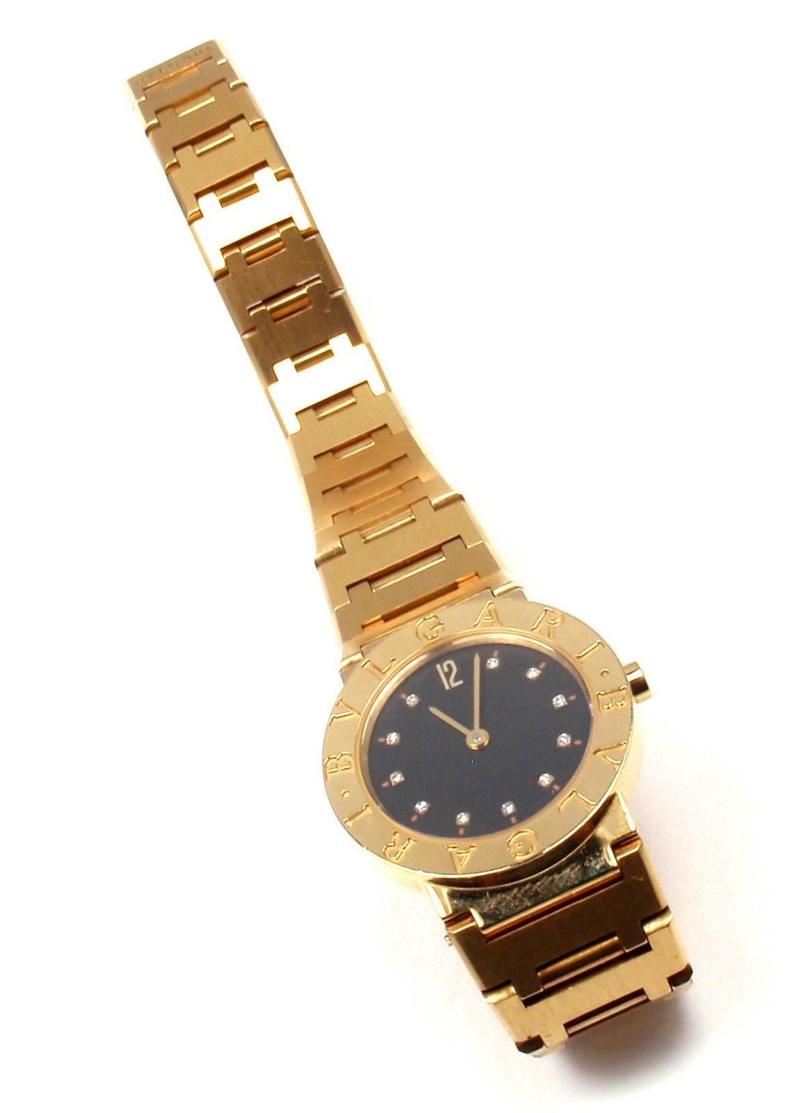 Bulgari Lady's Yellow Gold Diamond Bracelet Quartz Wristwatch Ref BB26GGD 1