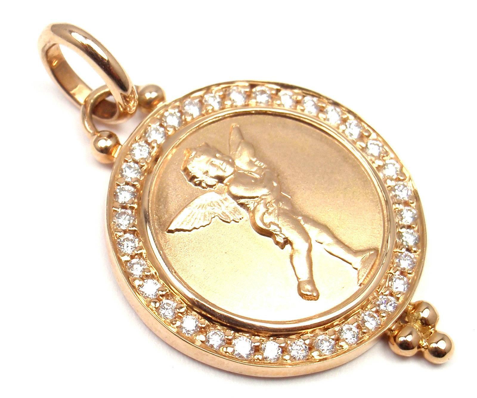 Temple St Clair Diamond 21mm Cherub Angel Rose Gold Pendant In New Condition In Holland, PA