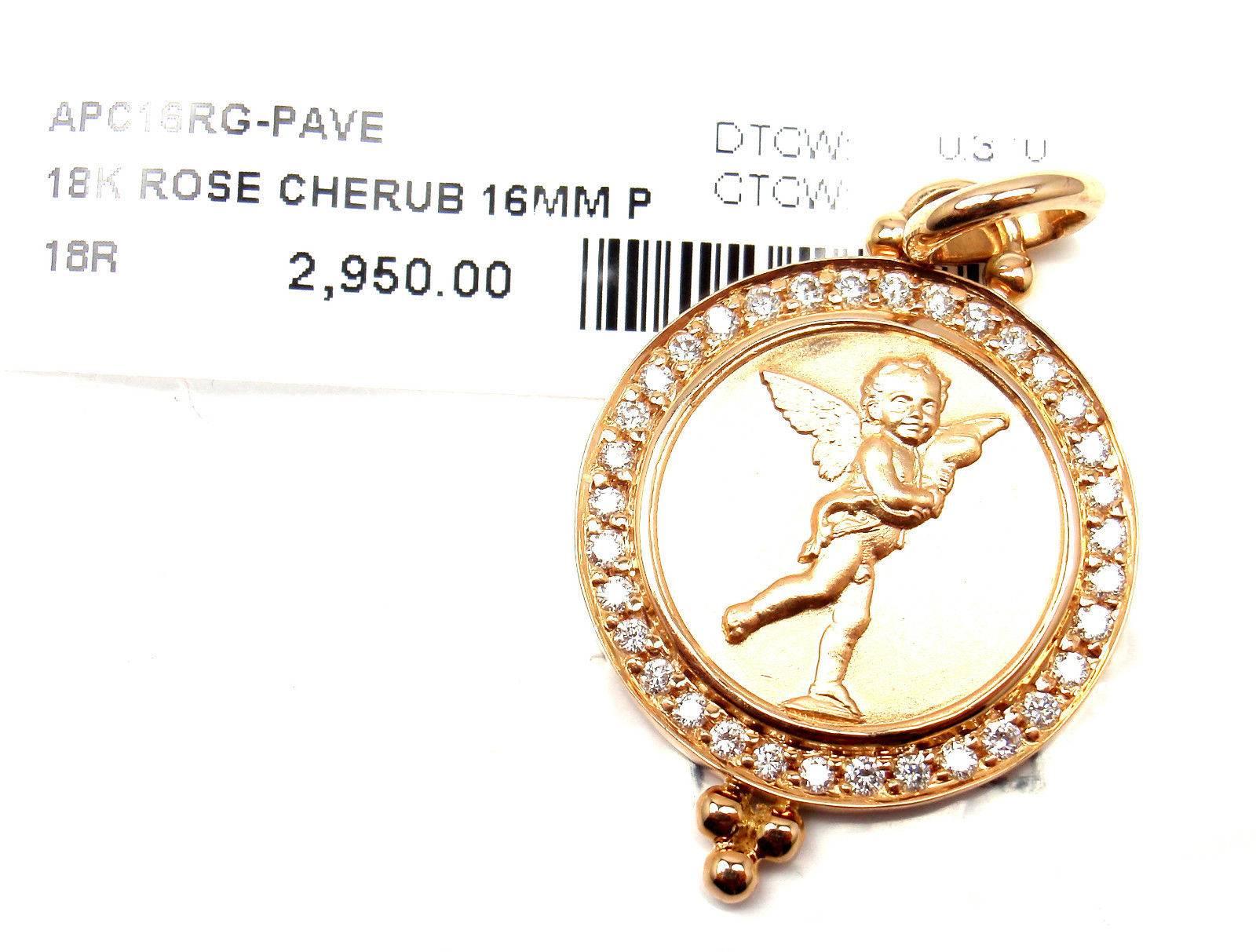 Women's Temple St Clair Diamond 21mm Cherub Angel Rose Gold Pendant