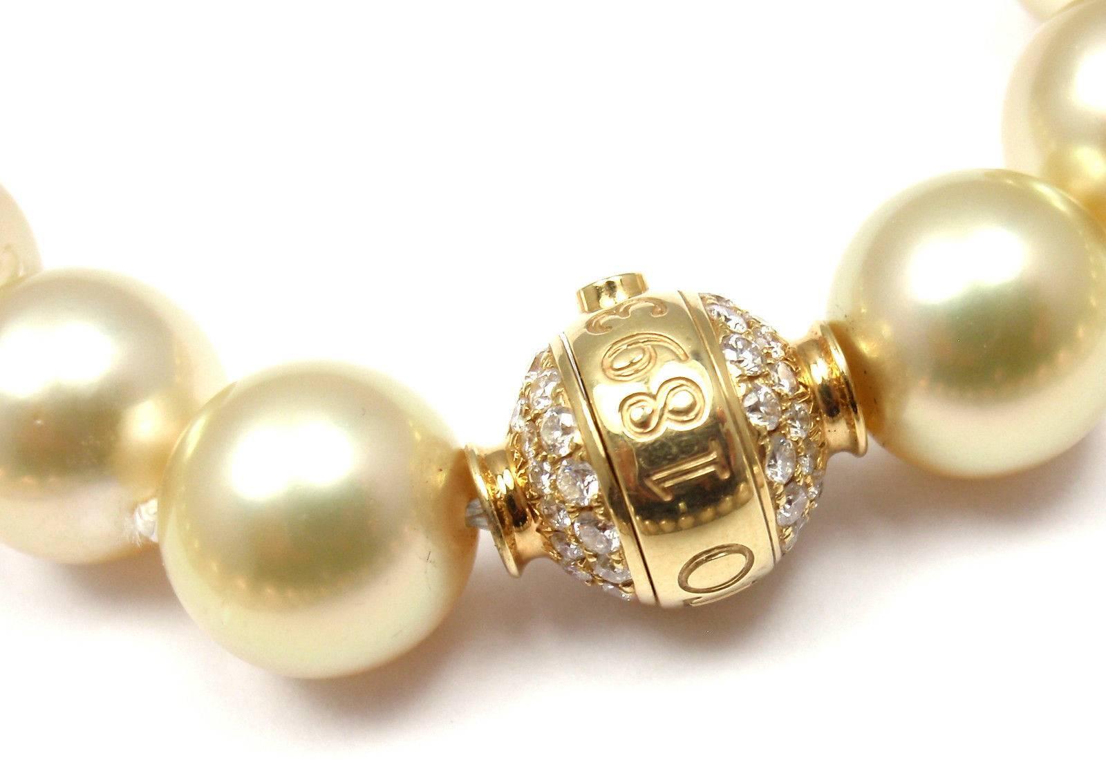 Mikimoto Large Golden South Sea Pearl Diamond Gold Necklace In New Condition In Holland, PA