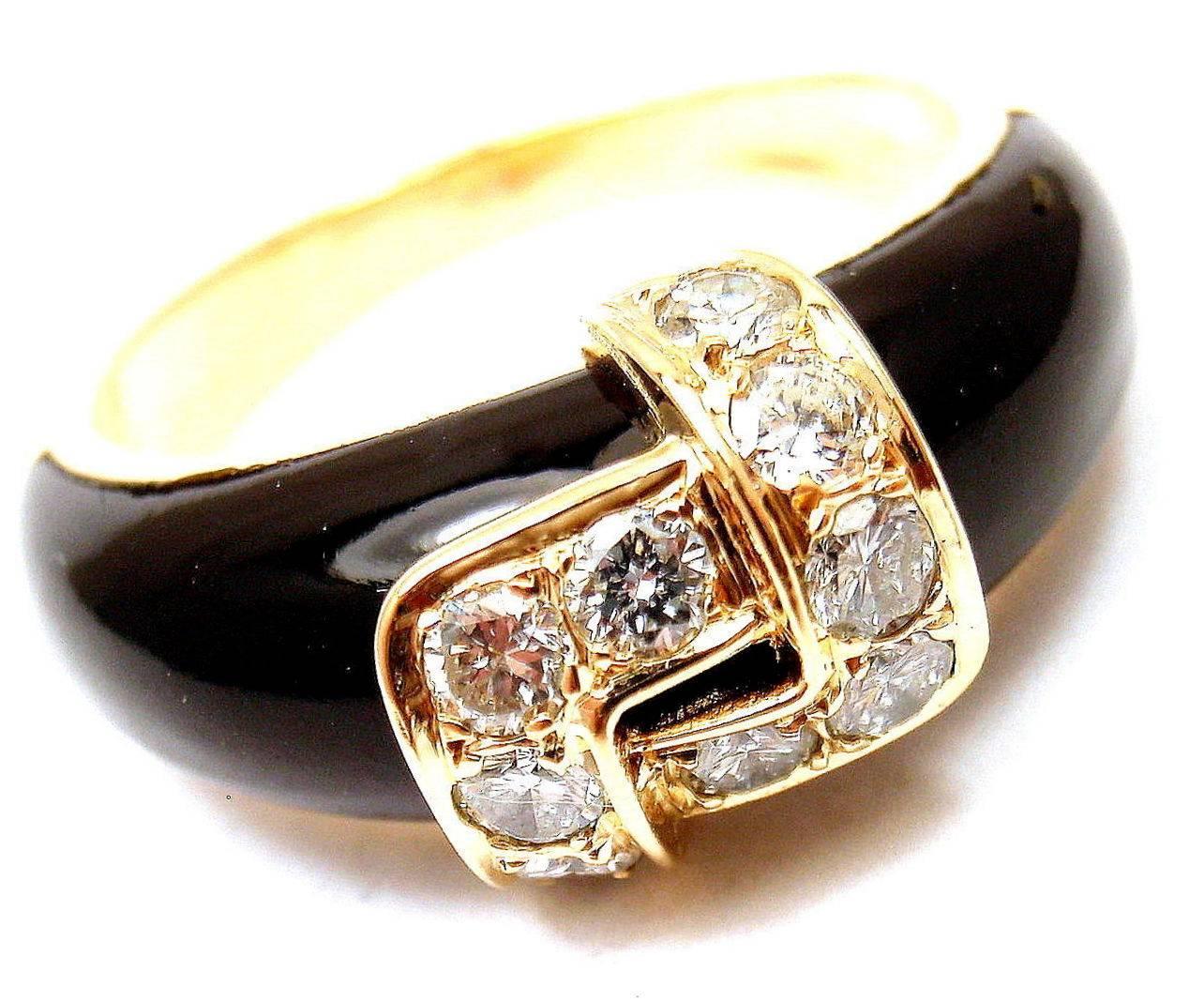 Van Cleef & Arpels Black Onyx Diamond Gold Band Ring 2