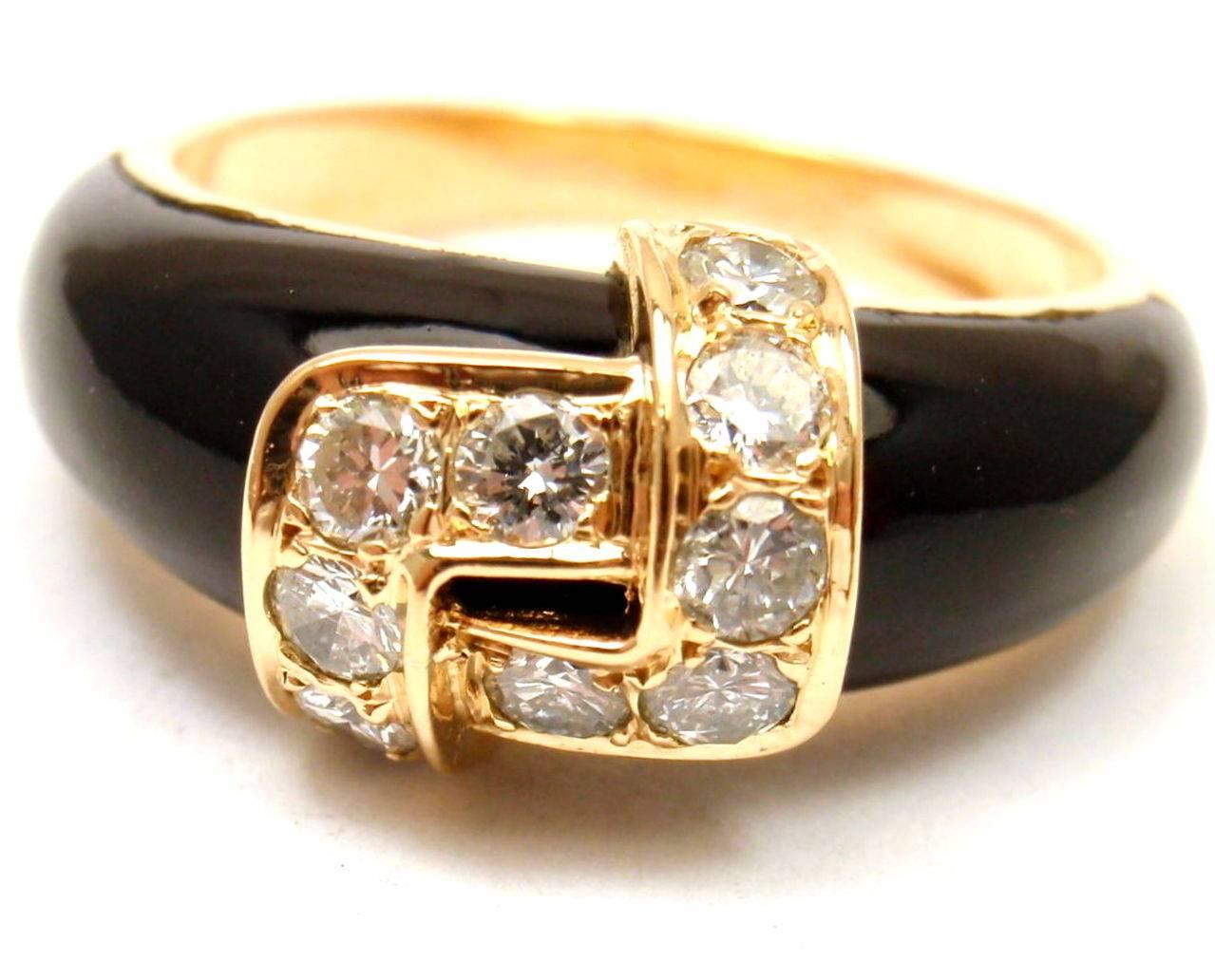 Van Cleef & Arpels Black Onyx Diamond Gold Band Ring In New Condition In Holland, PA