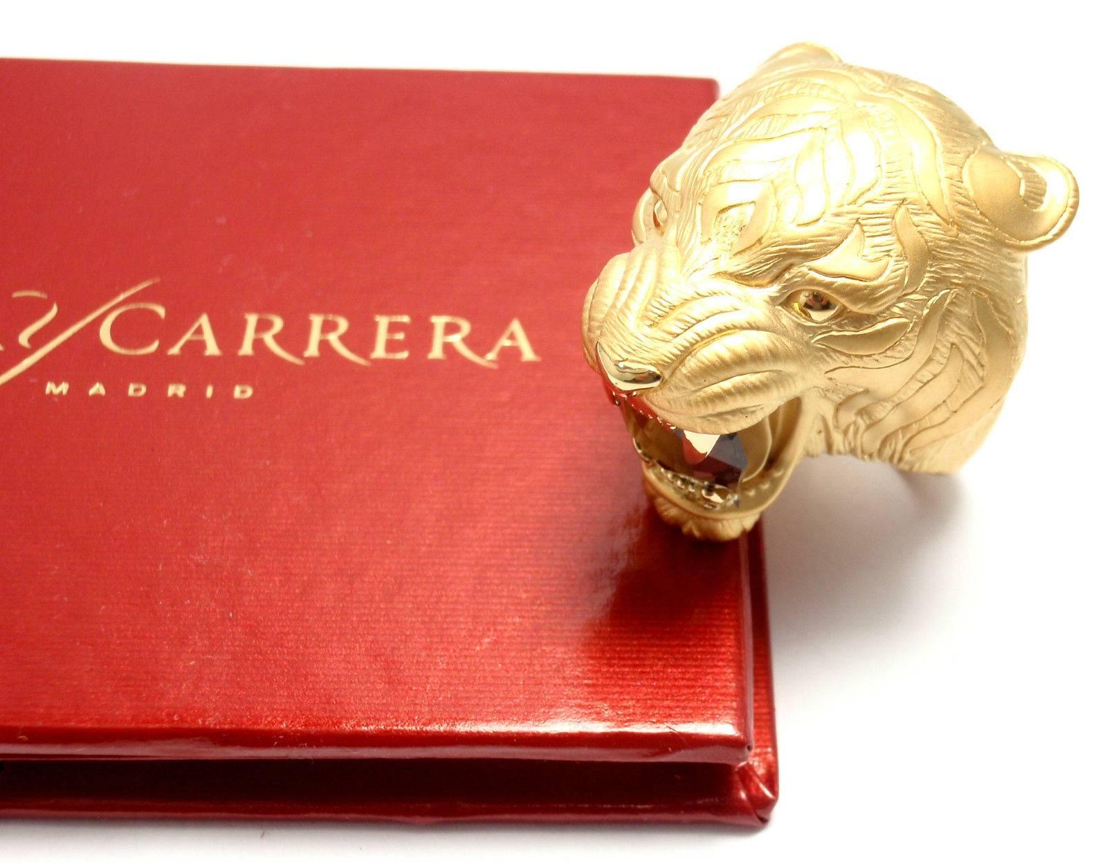 Women's Carrera Y Carrera Bestiario Tiger Smokey Quartz Yellow Gold Large Ring