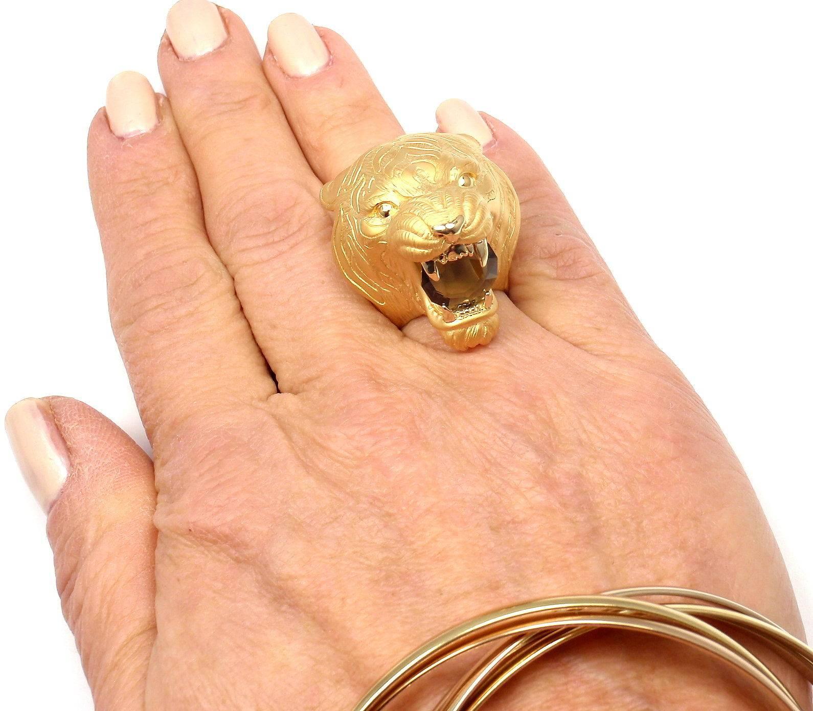 Carrera Y Carrera Bestiario Tiger Smokey Quartz Yellow Gold Large Ring 2