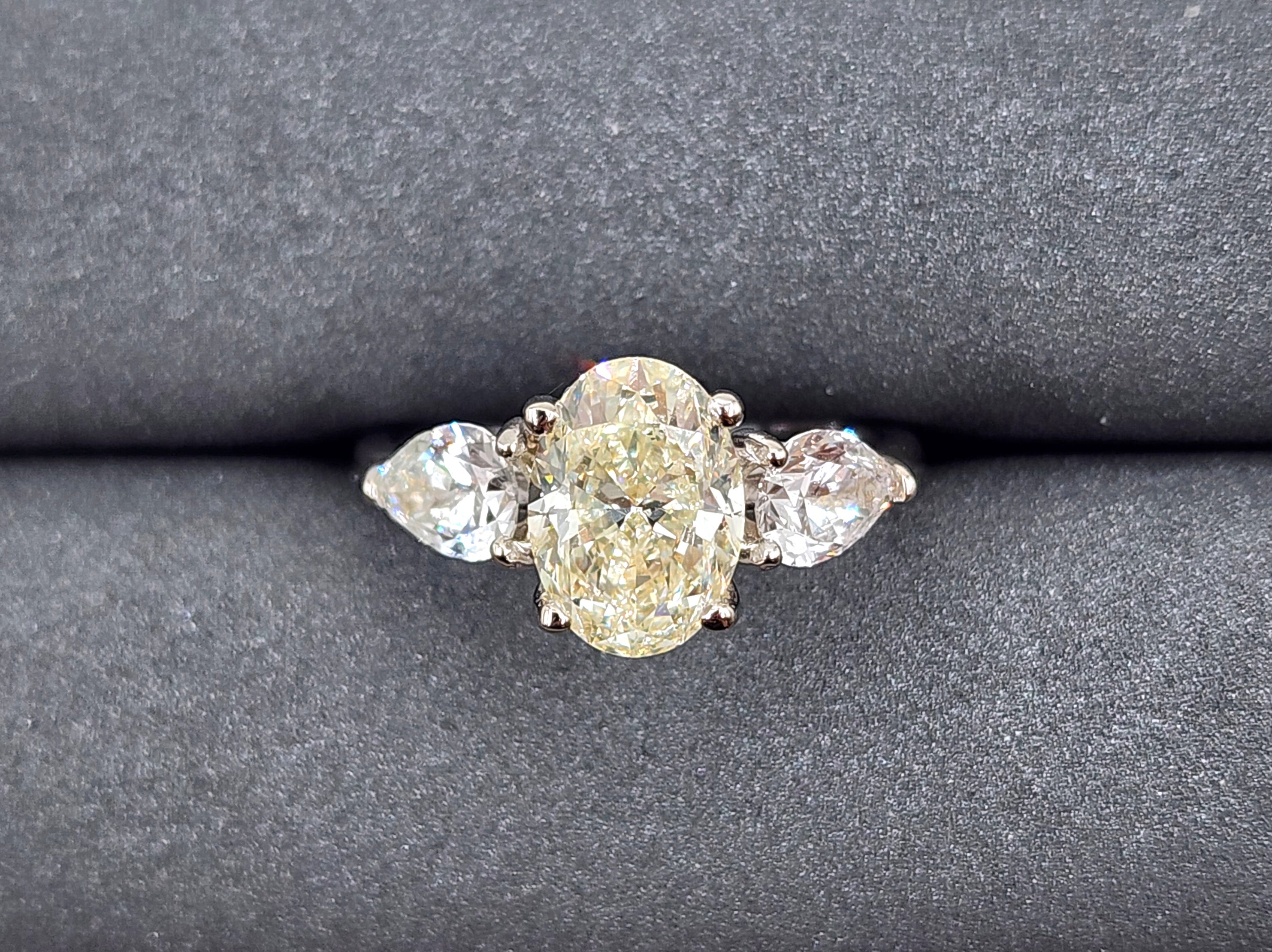 14k White Gold 2.01 ct HRD Certified Oval Diamond Ring, 1.00ct Pear Accents