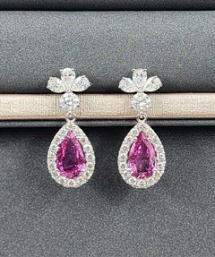 4.06 ct Natural Pink Sapphire & Diamond Earrings