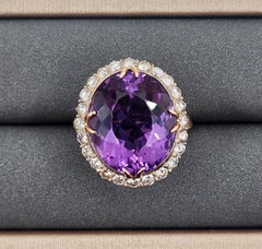 Anillo vintage de amatista y diamantes de 16,00 ct en oro amarillo de 14k