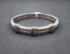 Alwand Vahan Sterling Silver 14k Gold Diamond Bangle Bracelet
