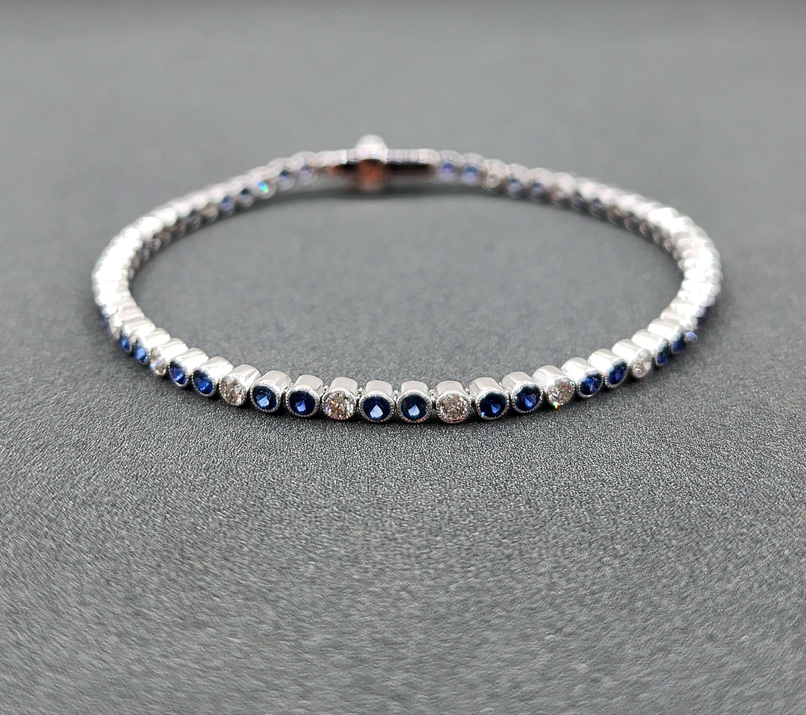 2.20 ct Natural Ceylon Sapphire & Diamond Tennis Bracelet
