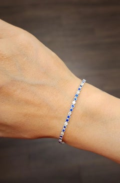 2.20 ct Natural Ceylon Sapphire & Diamond Tennis Bracelet