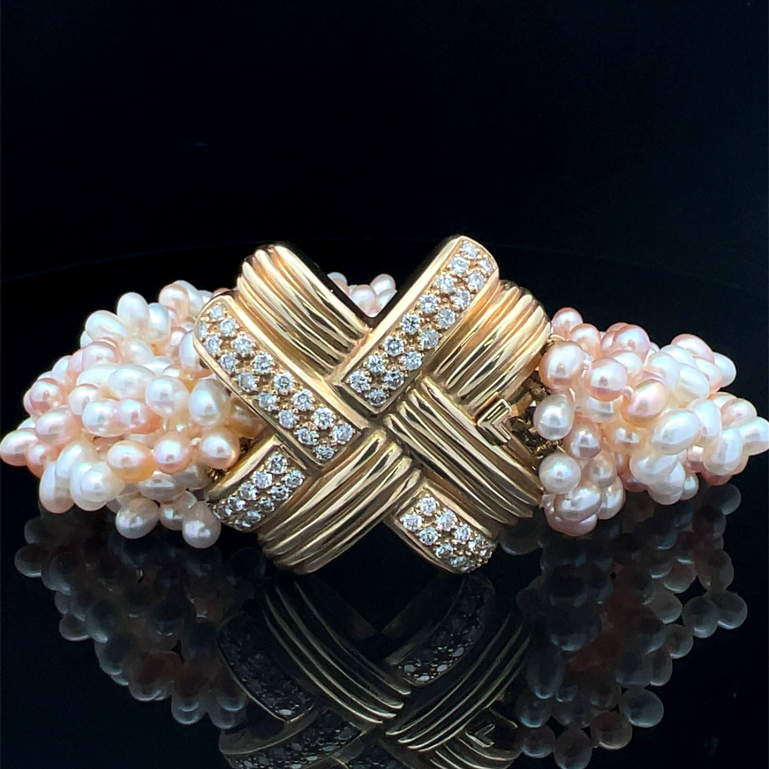 Pulsera de perlas y diamantes de Ann Middleton Circa 1980s Corte brillante en venta