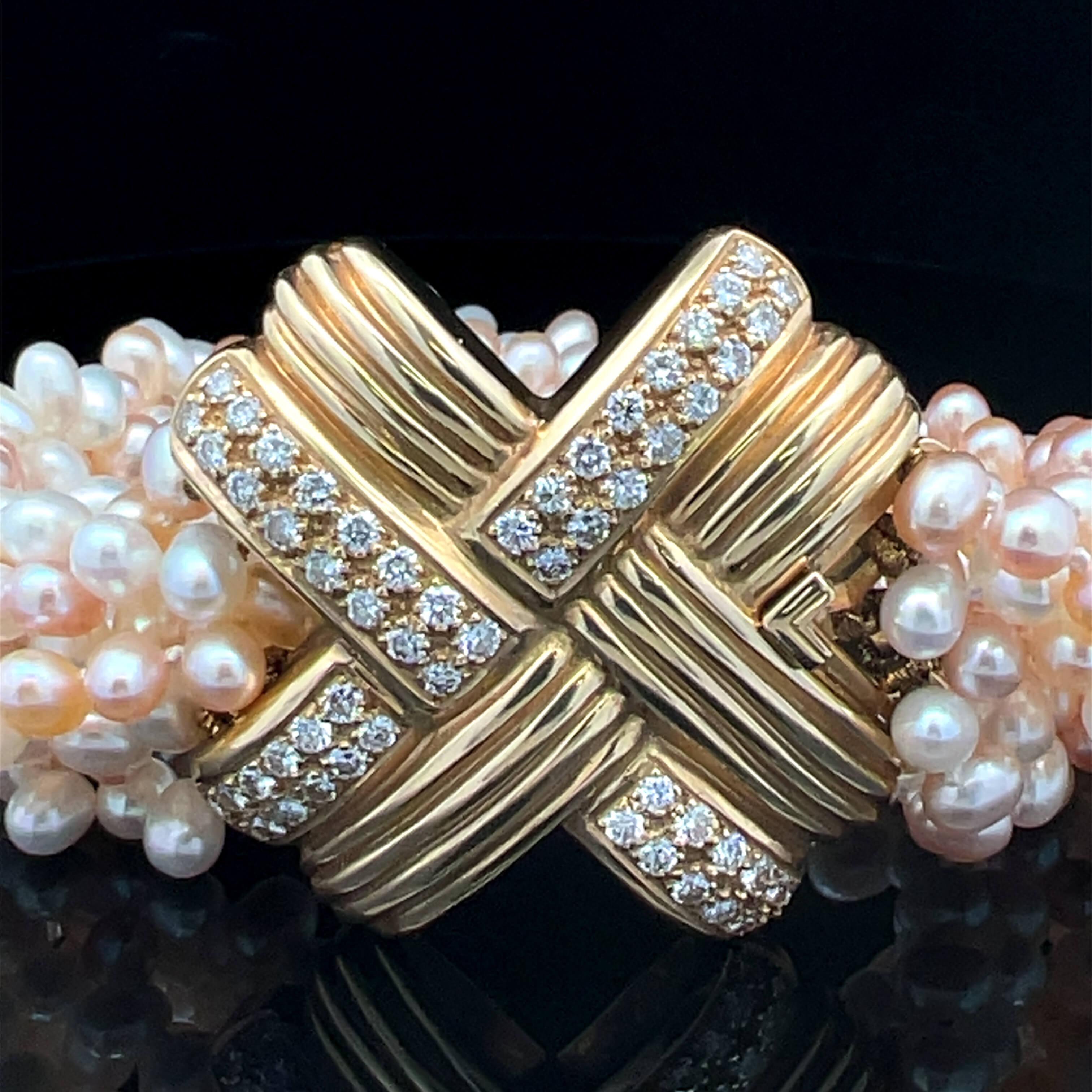 Pulsera de perlas y diamantes de Ann Middleton Circa 1980s Moderno en venta