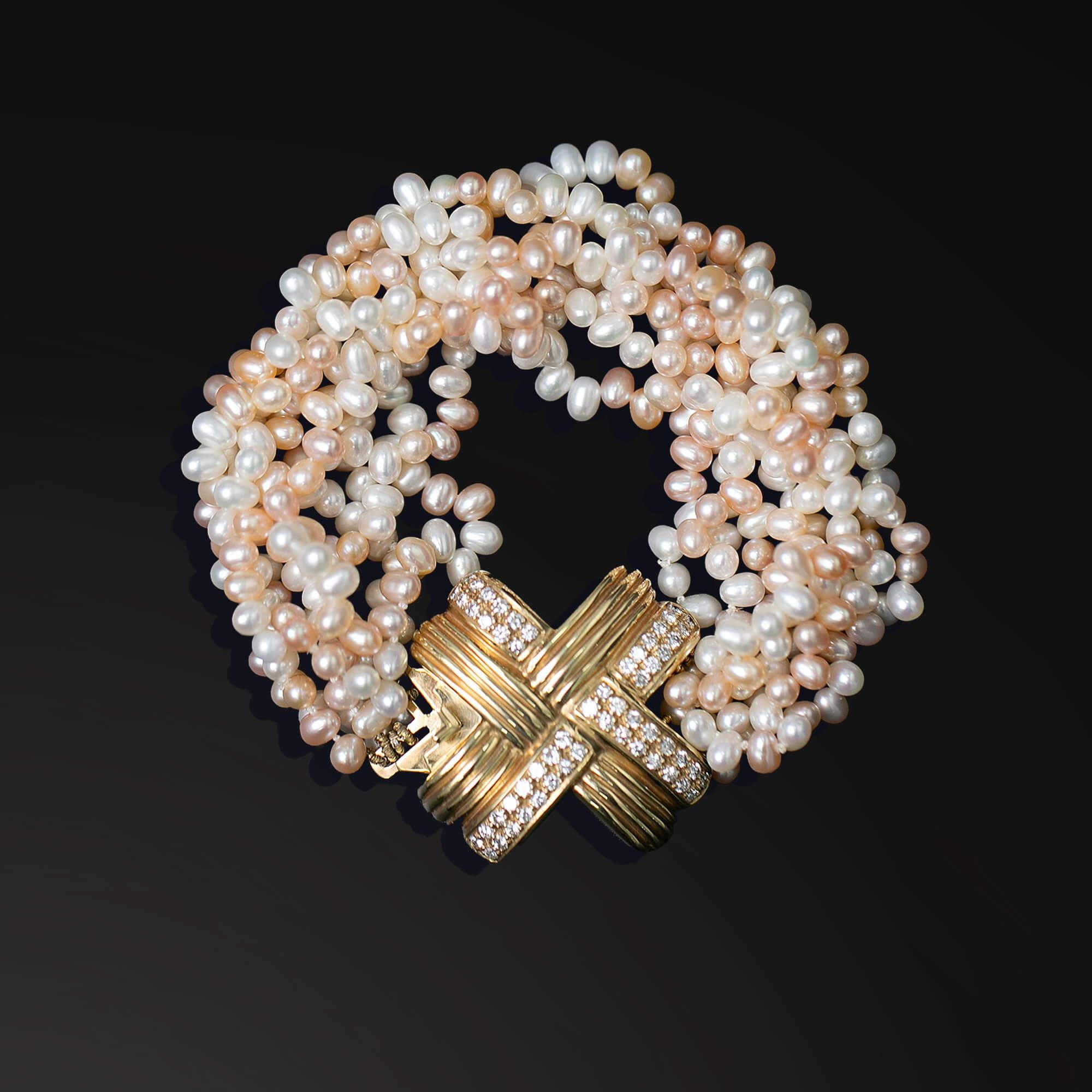 Pulsera de perlas y diamantes de Ann Middleton Circa 1980s en venta 2