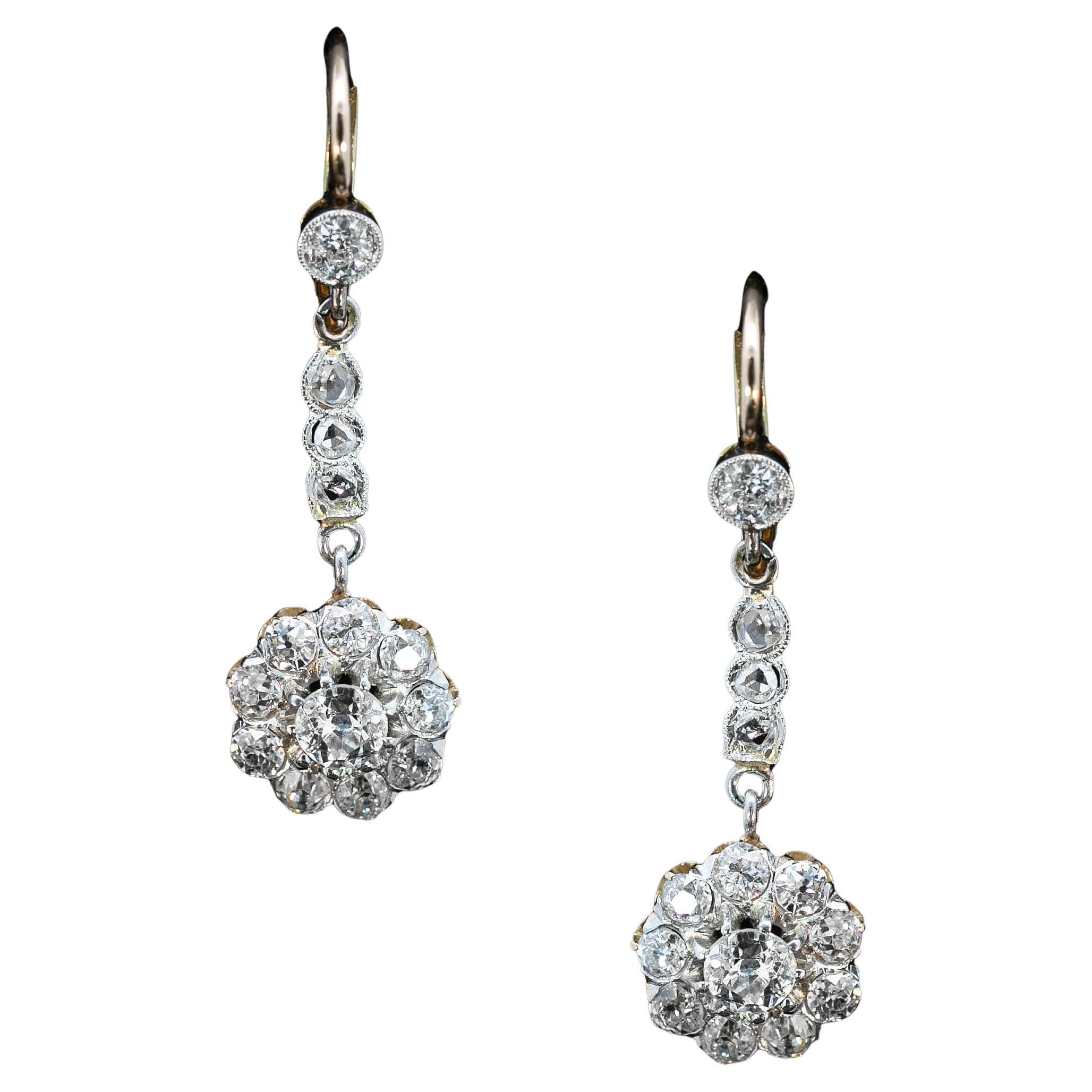 Boucles d'oreilles pendantes édouardiennes en diamant Circa 1910