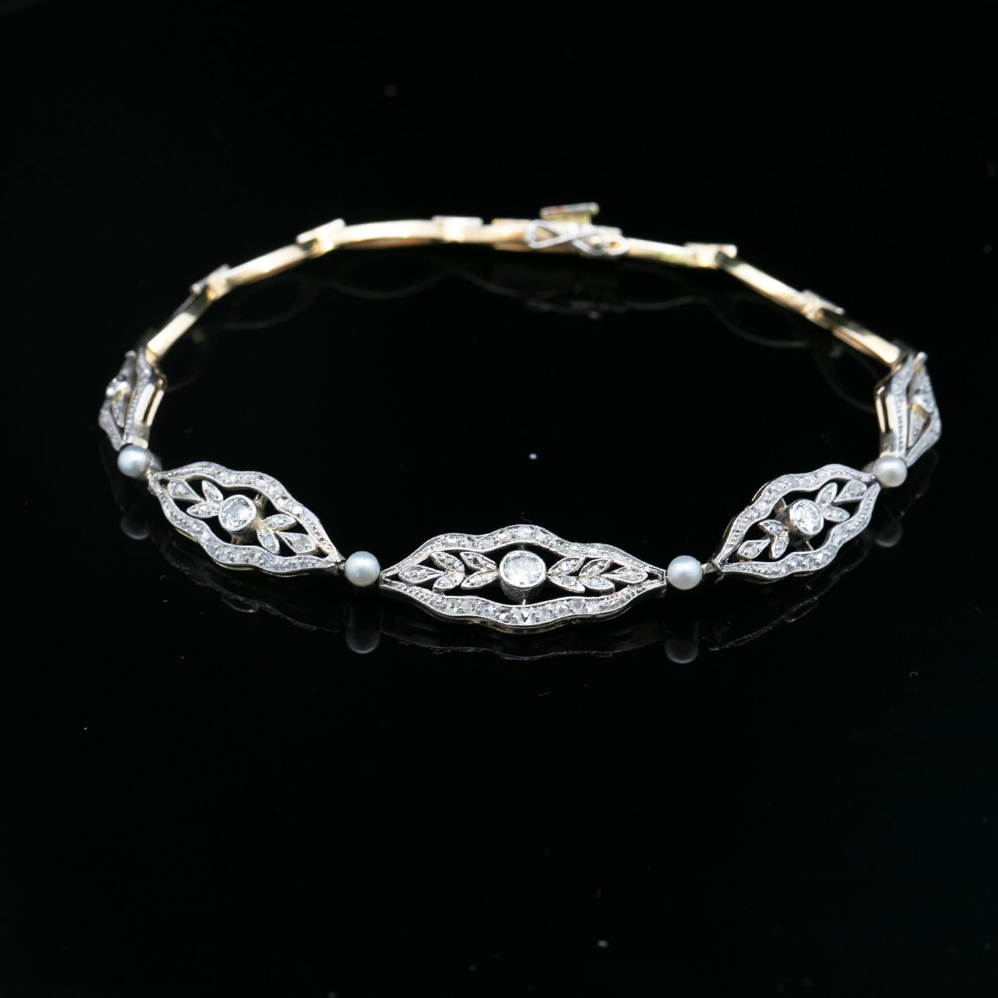 Édouardien Bracelet édouardien en perles et diamants Circa 1910 en vente