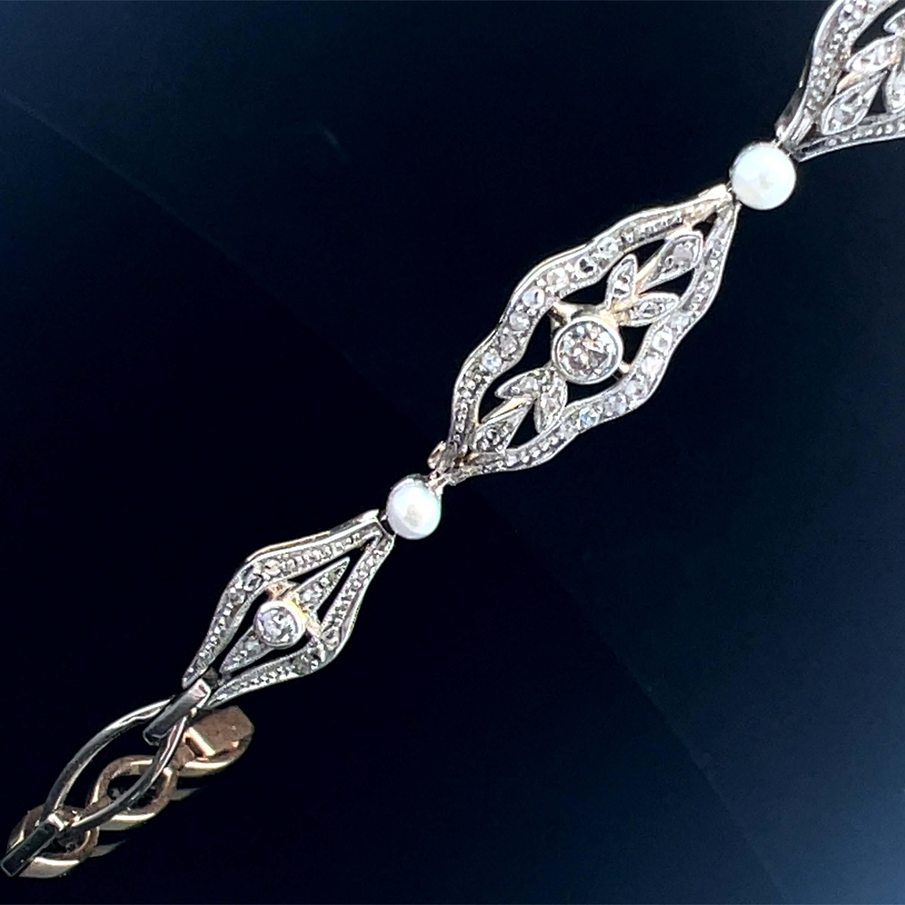 Taille mixte Bracelet édouardien en perles et diamants Circa 1910 en vente