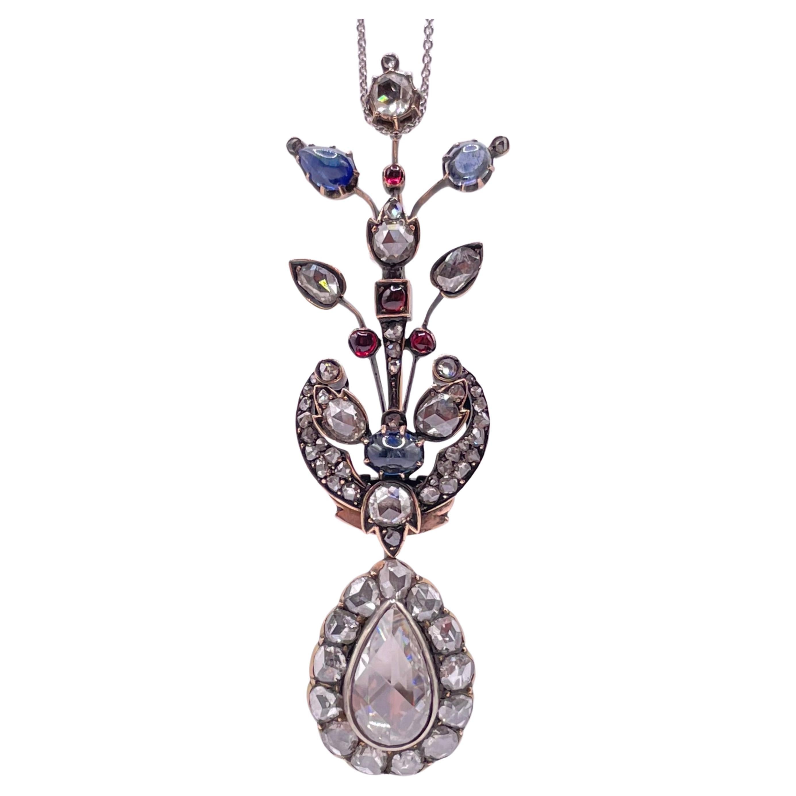 Antica spilla vittoriana con diamante taglio pera e rosa