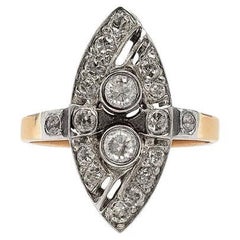 antico Anello Art Deco russo in oro 14k con diamante taglio rosa Navette