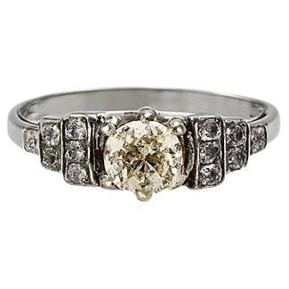 Art Deco Mine Diamond White Gold Ring Solitaire For Sale
