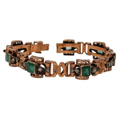 Antique Diamond Emerald Rose Gold Bracelet , 1890s