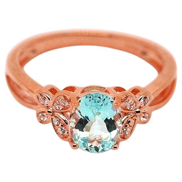 1.16 Ct Aquamarine 18K Rose Gold over 925 Sterling Silver Bridal For Women Ring  For Sale