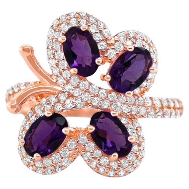 2.44 Ct Amethyst Butterfly Design Ring 925 Sterling Silver 18K Rose Gold Ring 