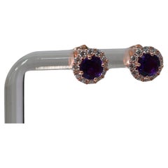 1.43 Ct Amethyst Round 925 Sterling Silver 18K 1MM Rose Gold Plated Studs