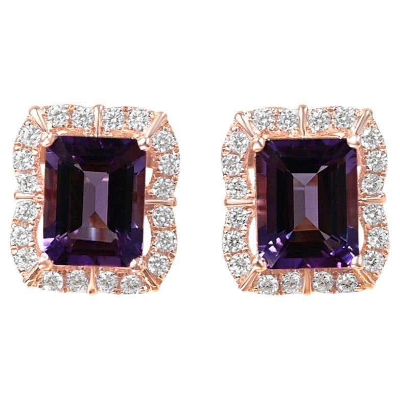 Rose Gold Plated Flower Stud Earrings - Lab Morganite, Amethyst, Garnet - LuckyShine