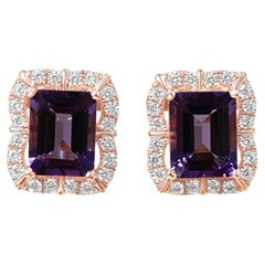 Pendientes Amatista Tachuelas-Gemas Piedra de nacimiento Chapado en oro rosa de 18k sobre plata