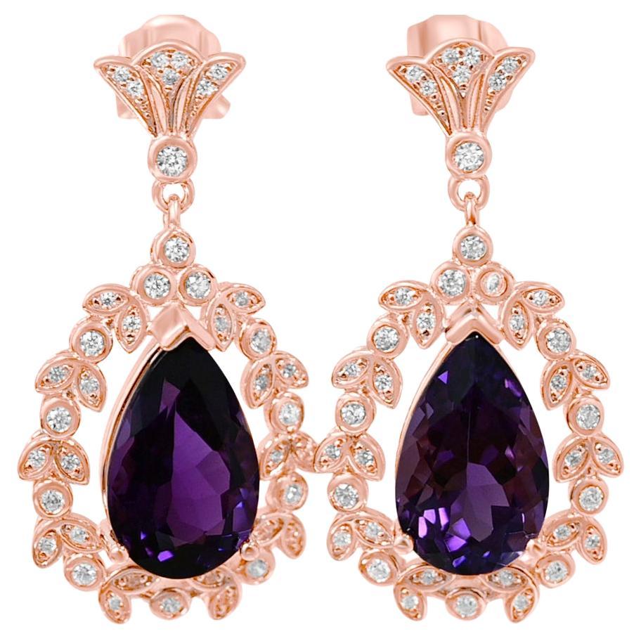 Amethyst 925 Sliver 18K Rose Metal Plated 1MM Women's Earrings12.00cts. For Sale