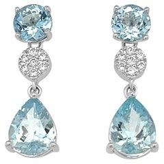 Used 1.45 Cts Aquamarine Drop Dangle Earrings 925 Sterling Silver Women Jewelry  