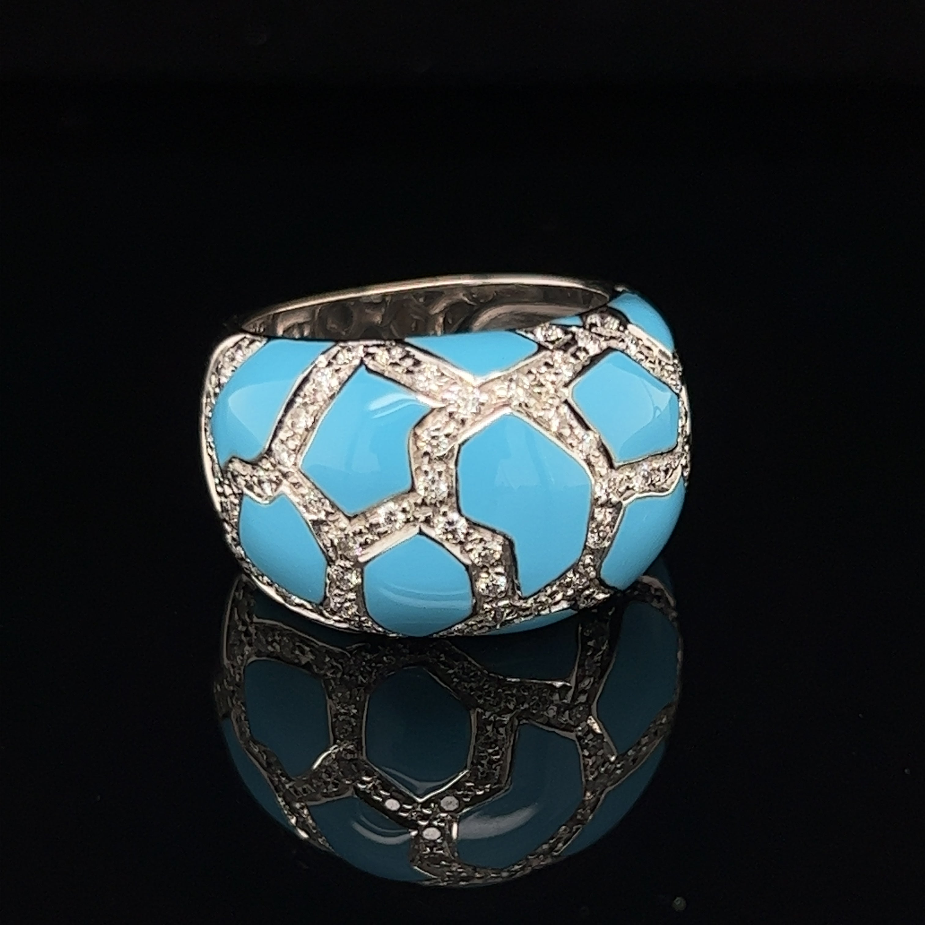 Roberto Coin Diamond Turquoise Mosaic 18k Wide Gold Wide Dome Band Ring For Sale