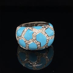 Roberto Coin Bague à large anneau en forme de dôme en or 18 carats avec mosaïque de turquoises et diamants