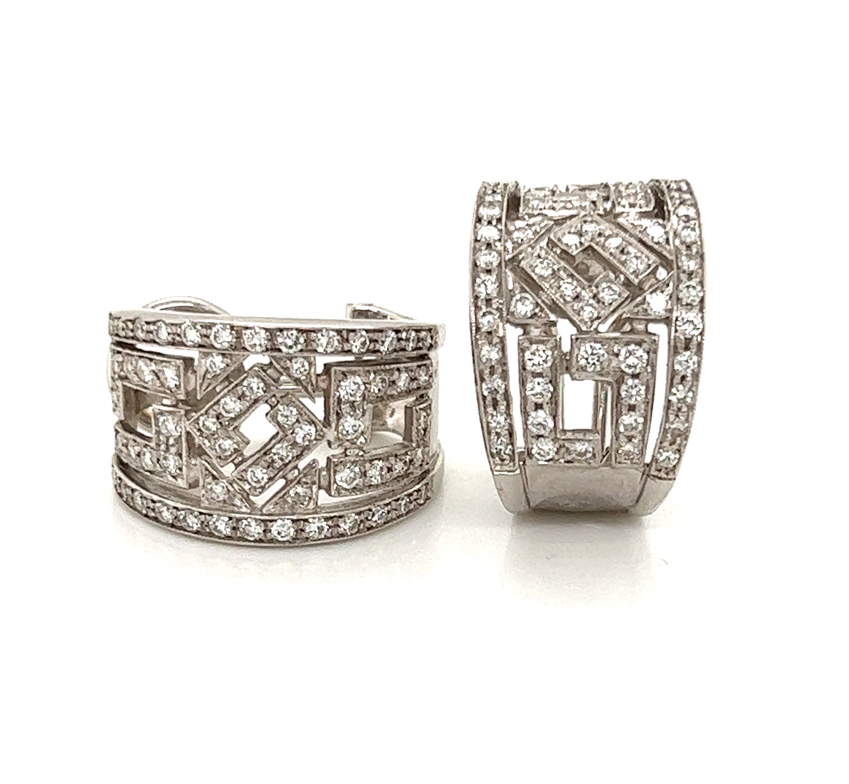 Chimento 1.30ct Diamond 18k White Gold Fancy Open Design Hoop Earrings For Sale