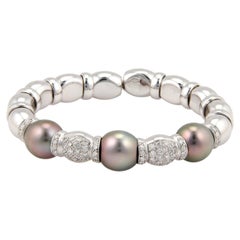 Diamond South Sea Grey Pearls 18k White Gold Fancy Cuff Bracelet