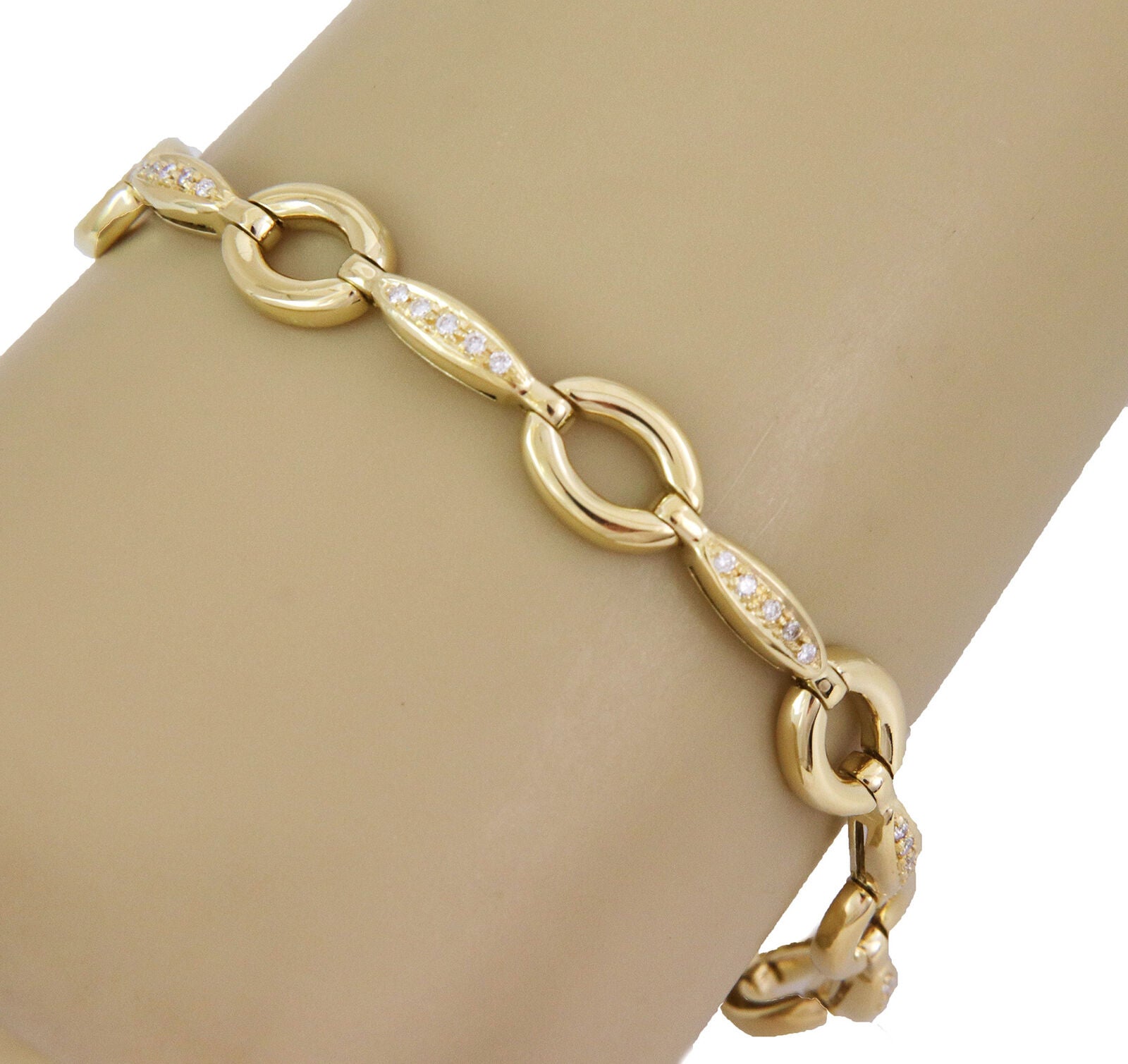Aaron Basha Diamond 18k Yellow Gold Oval Bar Link Bracelet For Sale
