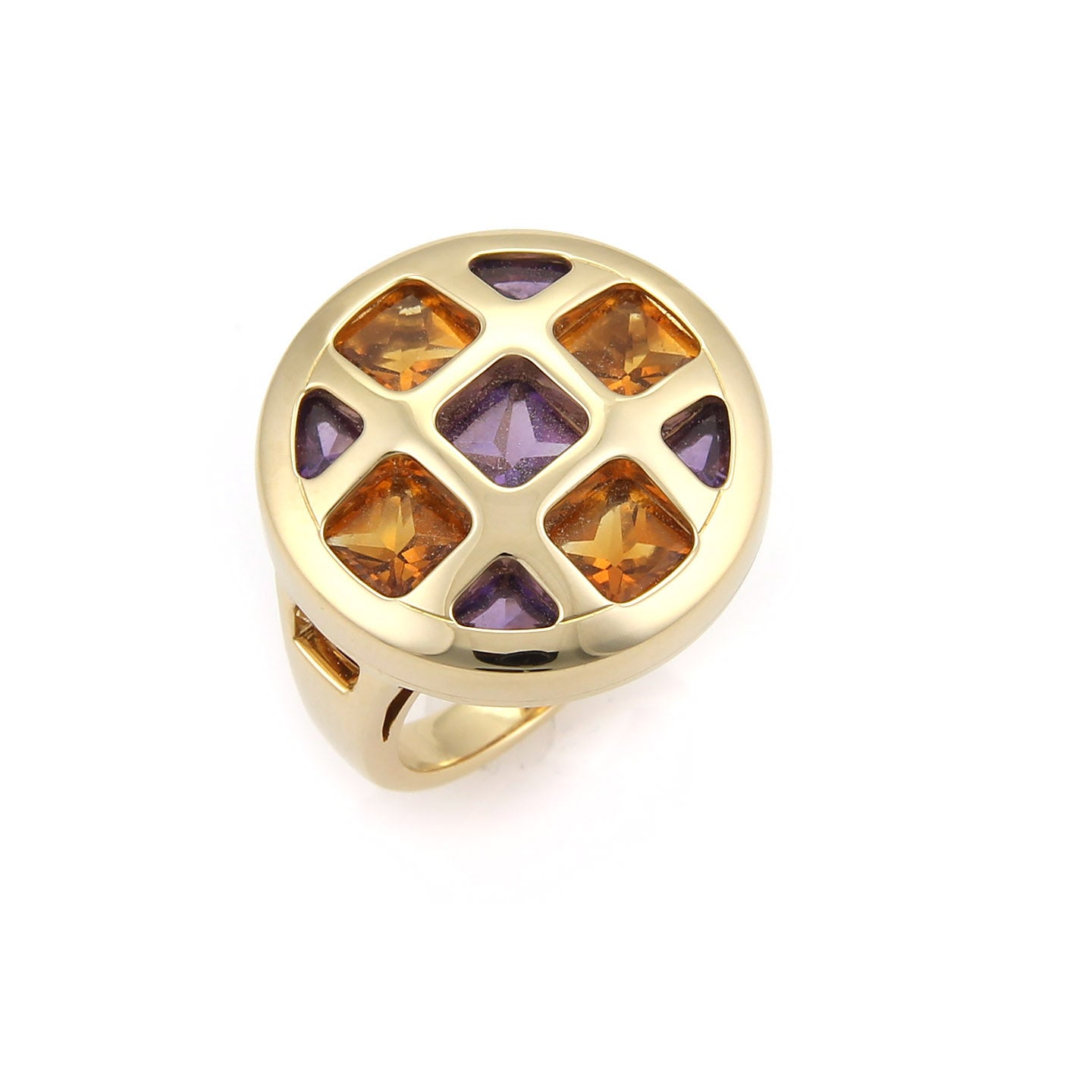 Cartier: 18 Karat Gold runder Ring mit Citrin und Amethyst von Pasha 