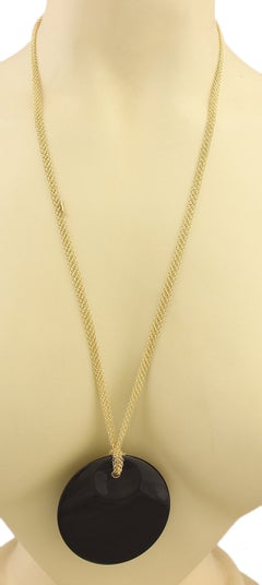 Tiffany & Co. Peretti Round Black Jade Pendant 18k Gold Mesh Necklace