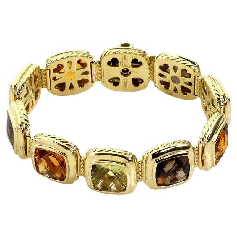 David Yurman Multicolor Gems 18k Yellow Gold Cable Cushion Link Bracelet
