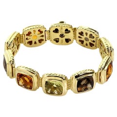David Yurman Multicolor Gems 18k Yellow Gold Cable Cushion Link Bracelet