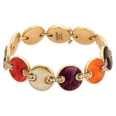Pulsera de eslabones de oro amarillo de 14 quilates con diamantes Kabana Spiny Oyster Mother Of Pearl